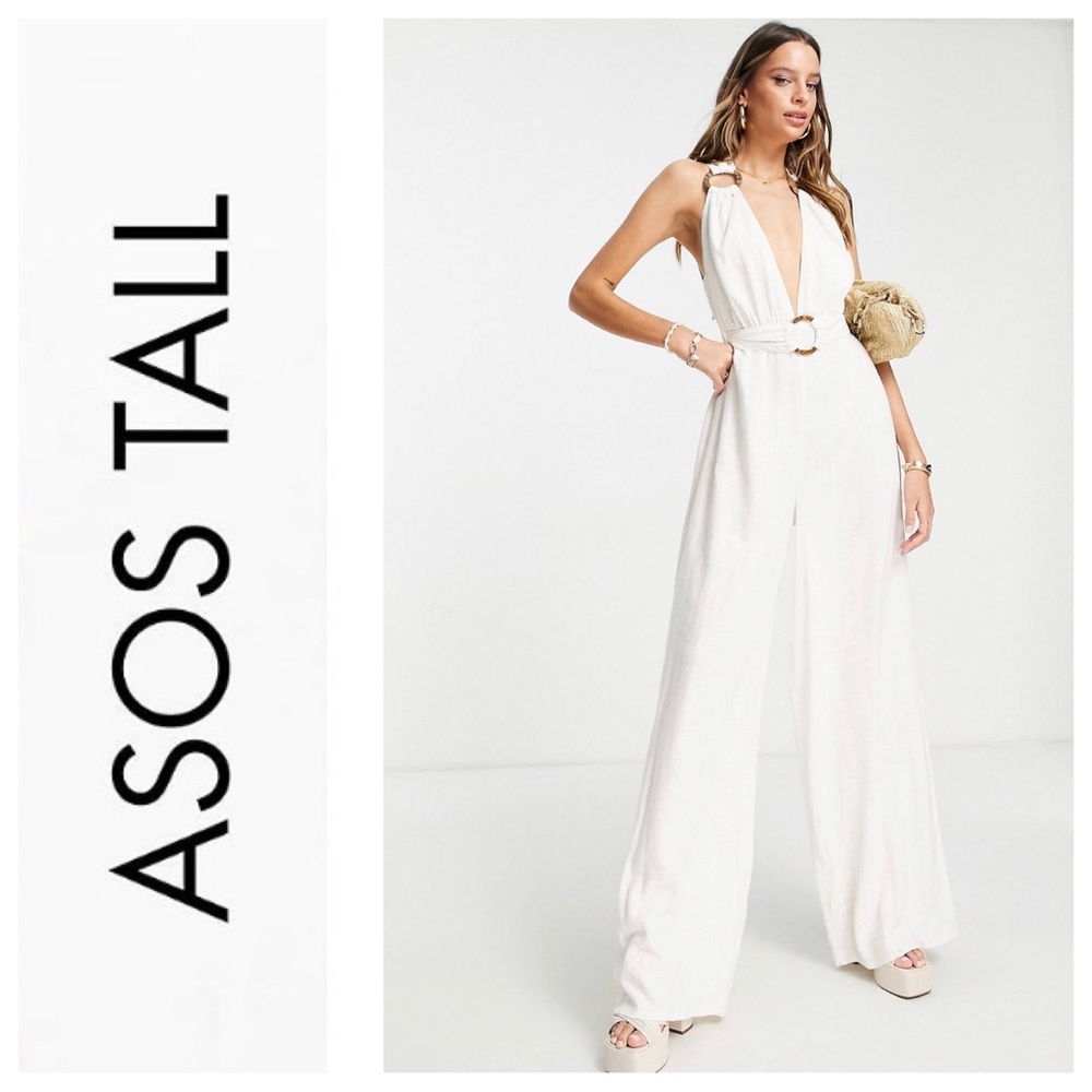 ASOS Design TALL Linen Halter-neck Jumpsuit Size 6 Small